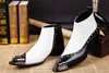 NEW 2018 Western Rock Black white Ankle man boots إيطاليا TYPE زيادة الارتفاع وأشار عالية أعلى الأحذية الجلدية الرجل EU38-46!