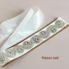 Vit Bridal Sash Bröllop Prinsessan Rhinestone Belt Girl Flower Bridesmaid Dress Accessories Organza Ribbon