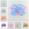 50pcs girl Jeweled Pastel ombre ribbon 18cm Signature hair bows clips Rainbow Rhinestone Dance Cheerleader Pageant hair Accessories HD3474