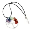 Tree Of Life Quartz Pendant Necklace Rainbow 7 Chakra Multicolor Natural Stone Wisdom Tree Leather Chain Necklace For Girls