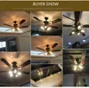 LOFT Vintage Plafondventilator Licht E27 EDISON HANGER LAMPEN FANS VERLICHTING 110V 220V 52 IN. 5 houten bladen (bollen niet inbegrepen)