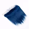 Brasilianska mänskliga jungfruliga hår rakt blått hår 3 buntar med spets frontal stängning cosplay mänskligt hår väv med rakblå spets frontal