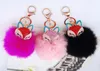 18Color Cute Bling Rhinestone Keychains Fox Real Rabbit Päls Ball Fluffy Keychain Car Key Chain Ring Pendant For Bag Charm HotSale 77L4