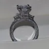 Vecalon Vrouwen Grote Sieraden Ring Prinses Cut 10CT Diamond Stone 300pcs CZ 925 Sterling Silver Engagement Trouwring Gift