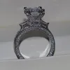 Vecalon 女性ビッグジュエリーリングプリンセスカット 10ct ダイヤモンド石 300 個 Cz 925 スターリングシルバー婚約結婚指輪ギフト