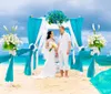 Romantischer Sommer-Strand-Hochzeitshintergrund, Fotostudio, blauer Himmel, Meer, Volant, Blumen, Bogen, Outdoor, malerische Fotografie, Hintergrund, 2,4 x 3 m