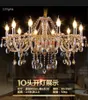 Vintage Cognac Crystal Chandelier Luster Retro Home Lighting Chandeliers Fabric Lampshade Living Room Villa Hotel Hanging Lights