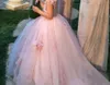 Ball Hown светло -розовые платья цветочных девушек ручной работы сад сад принцесса свадебная вечеринка на заказ рукав Angel 197c