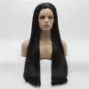 Iwona Hair Straight Extra Long Dark Brown Wig 22#2 Half Hand Tied Heat Resistant Synthetic Lace Front Wigs
