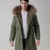 brown fur collar hoody rabbit fur lining army green long parkas Lavish fur long style snow winter men coats