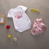 2017 Nouveau Bébé Princesse Vêtements Ensembles Bébé Filles Blanc À Manches Courtes Couronne Barboteuses + Floral Imprimé Shorts 2 pcs Ensemble Infant Outfits Toddler Costumes