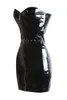 Sexy глянцеватых женщин черный ПВХ Wet Смотри с плеча Bodycon пробки платье без бретелек Пряжка Club Party Wear