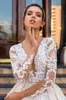 Luxury Long Sleeve Wedding Dresses Plunging Neckline Lace Applique Crystal Design 2019 Bridal Gowns Court Train Modest Wedding Dress