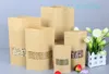 Gratis frakt 10x15 + 3cm 100pcs x Brown Standing Kraft Paper ZiPlock med transparens Fönster-Rolosable Flower Tea Storage Påse, Socker Sack