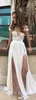 Elegante trouwjurk zomer strand korte mouwen pure nek chiffon backless applique vloer lengte hoge split -trouwjurken