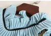 Runway klänning 2017 ljusblå ruffles krage korta ärmar kvinnors klänning pleats sequins cascading ruffles kändis stil klänning m061751