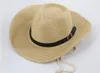 Sombreros de vaquero para hombre con trenza de paja con hebilla Sombrero para hombre americano occidental Sombreros de playa para dama Caqui sólido