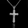 Zilveren Hip Hop Cross Charm Hanger Full Ice Out CZ Simulated Diamonds Catholic Crucifix Christian Hanger Ketting met lange Cubaanse ketting