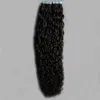 Dark Brown kinky curly Tape in Human Hair Extensions 100g 40pcs/lot Non Remy Brazilian Human Hair skin weft tape hair extensions