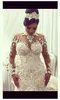 Dubai High-Neck Mermaid Brautkleider Brautkleider Sheer Long Sleeves Perlen Spitze Applique Brautkleid Sexy Tüll Langes Brautkleid