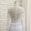 Elegante witte applique zeemeermin jurken avondkleding V-hals Hollow Back lange mouwen Sweep Train Prom-jassen