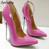 Sorbern 18Cm 7" Stiletto Fetish Dress Shoes Sharp Toe Ankle Strap Pumps Spike Metal High Heel Bondage Bdsm