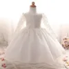 Tjejens klänningar Partihandel - Vinterklänning för flicka Långärmad Vit Dop Baby 1 År Birthday Wear Toddler Lace Chopening Ball Gown1