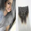 7st 120g färg # 1b / grå 14 '' - 26''''wo Tone Extensions Ombre Clip In Remy Human Hair Extensions Full Head Ombre Hair Extensions