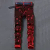 Pantalones vaqueros para hombre con estampado de calavera para hombre Pantalones rojos de diseñador rectos delgados casuales Pantalones estampados para hombre Hombre1
