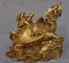 Kinesisk Fengshui Brass Wealth Yuanbao Money Dragon Turtle Tortoise Animal Statue