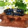 Partihandel 10st / Parti 8mm Faceted Black Onyx Stone med svart CZ Ny Punk Skull Head Beaded Gift Mäns Armband