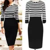 Vente en gros - New Women Girl Striped Bandage Bodycon Winter Casual Party Work Pencil Dress