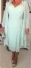Ceket Plus Size 2020 Şifon ve dantel Kısa Abiye Giyim Çay Boyu ile Gelin Elbise Nane Yeşil V Yaka Gömme Anne