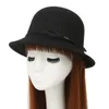 British Style Autumn Winter Women Wool Felt Fedoras with Leather Rope Trend Ladies Girls Stingy Brim Bucket Hats Dome Top Hats