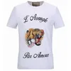 Man T-Shirt Tiger Head Embroidery Letter Tee Stretch Cotton Shortsleeves Slim Fit Style Top Male Round Neck246k
