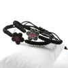 New Beautiful Gift Smycken Partihandel 10st / Lot Micro Pave Black CZ Flowers Macrame Armband Kvinna Bangle Flätade Armband