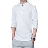 Heren Casual Shirts Groothandel- 2021 Spring Linnen Mannen Lange Mouw Grandad Chinese Shirt Trui Gestreepte Kraag Sociale Kleren 5XL1