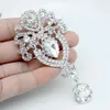 3.8 Inç Gümüş Alaşım Lüks Düğün Gelin Buketi Temizle Büyük Kristaller Bırak Broş Sıcak Satış Kadınlar Broşlar Iğneler Yüksek Kalite Takı Pin