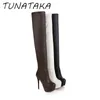 Wholesale-Womens Sexy Slim Stretch Thigh High Boots Faux Leather Platform High Heel Over the Knee Boots Black Brown White