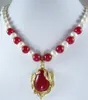 Fashion 7-8mm Naturvit Akoya Cultured Pearl Ruby Pendant Halsband