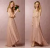 2020 Nowy Vintage Blush Różowy Dwa Kawałki Druhna Dresses Koronki Tulle Długie Suknie Druhna Retro Retro Prom Party Dress