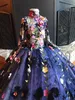 2017かわいいフェアティフラワーガールズドレスハイネック長袖3DフローラルApliques Girls Pageantのドレス素敵な手作りの花の誕生日のドレス