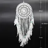 Ręcznie Koronki Dream Catcher Okrągły z piórami Wiszące Dekoracji Ornament Craft Prezent Szydełkowane White Dreamcatcher Wind Chimes