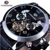 Forsining 5 Hands Tourbillion Fashion Wave Dial Design Multi Function Display Men Watches Top Brand Luxury Automatic Watch Clock Watch+Box