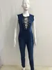 Tute da donna Casual da donna Profondo scollo a V Tuta di jeans da donna Top senza maniche Pantaloni skinny lunghi Pagliaccetto da donna in generale1