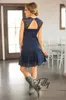 2019 Casual Navy Blue Lace Bridesmaids Dresses Short Cheap Portrait Cut Out Back Beach Knee Length Maid Of Honor Gown Custom Made 6811230