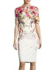 Floral Flower Print Women Sheath Dress Round Neck Half Sleeve Casual Desses 09K571