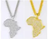 アフリカ地図ネックレスラインストーンクリスタルゴールド/シルバーカラーヒップホップペンダントネックレス幾何学的ファッションネックレスクリスマスプレゼント
