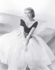 Vintage 50's Off Shoulder Tea Length Grace Kelly of Monaco Robe de bal formelle blanche et noire