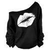 Women's Hoodies Sweatshirts Groothandel - 40% 625 Mondlips Patroon Herfst Winter Lange Mouw Dames O-hals Sexy Pullover Print Casual Katoen